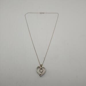 RL‎ 925 Sterling Silver Gold Vermeil Heart CZ Pendant Necklace 18in I Love You